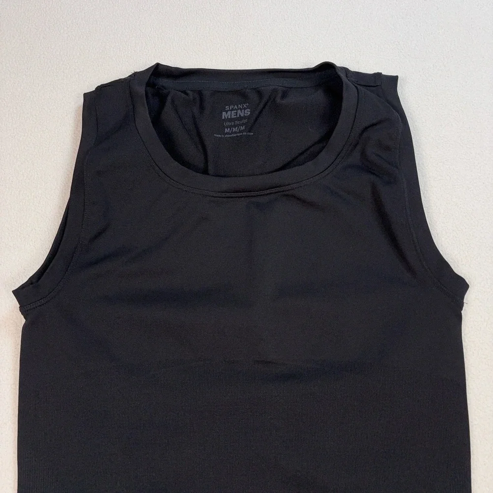 Spanx Ultra Sculpt Seamless Tank Top Men's M Black Powerful Compression Stretch - Picture 4 of 13